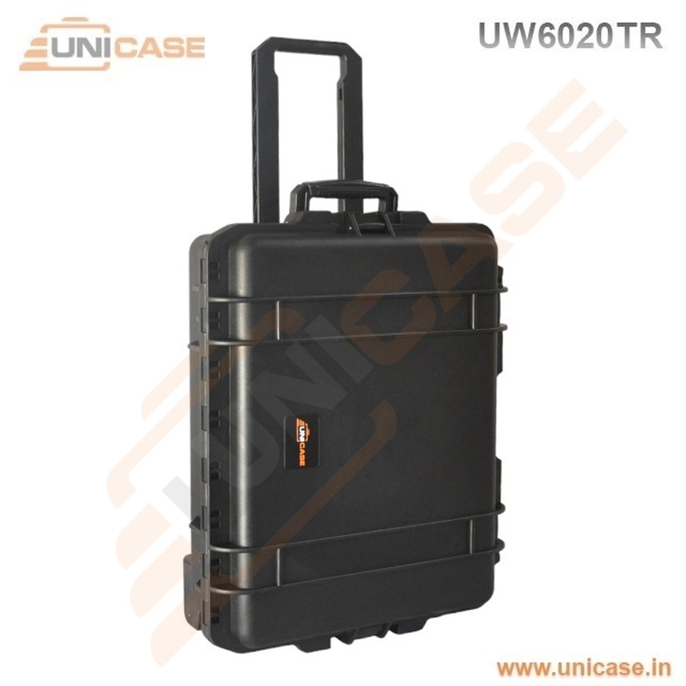 Protective hard shell case with trolley and wheels for drone cases and camera cases