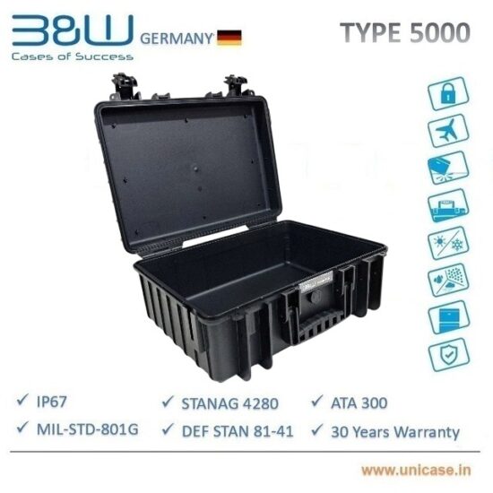Explorer case or MAX hard cases type rugged Plastic Hard carry case from B&W Germany TYPE 5000 IP67 certified and MIL grade