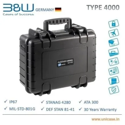 TYPE 4000 <span> B&W IP67 and MIL grade certified Plastic Carry Case: Highest quality waterproof plastic carry case</span>