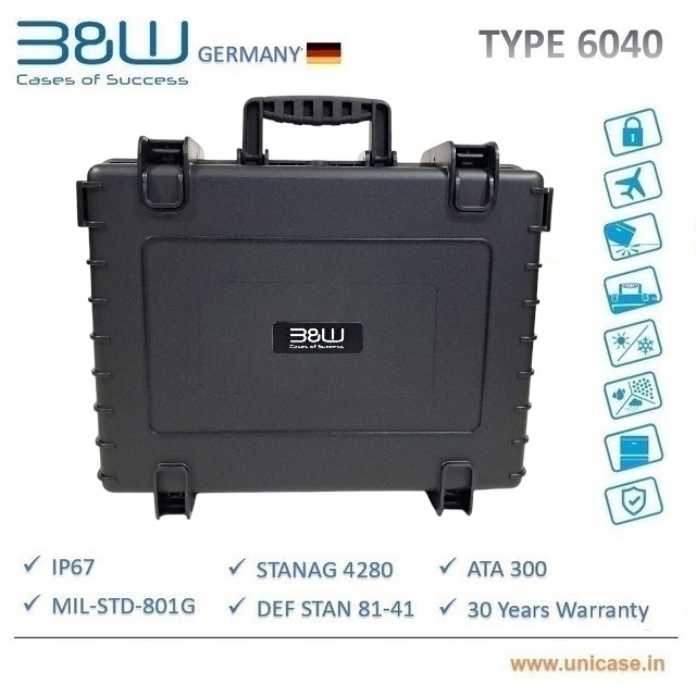 TYPE 6040 B&W IP67 certified hard plastic carry Case: Rugged premium quality MIL standard camera carry case