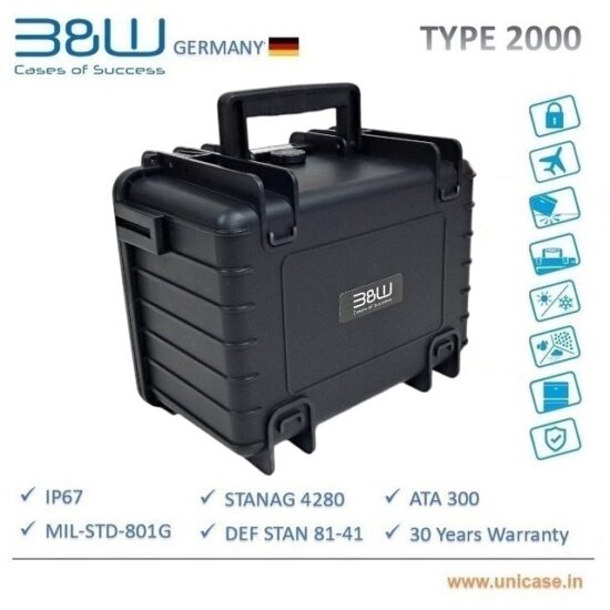 B&W TYPE 2000 hard plastic drone case with protective custom foam