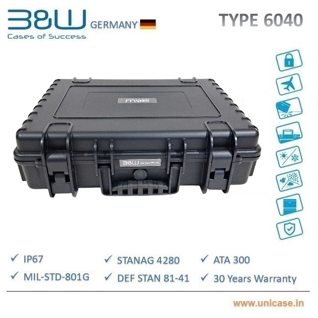 TYPE 6040 B&W IP67 certified hard plastic carry Case: Rugged premium quality MIL standard camera carry case