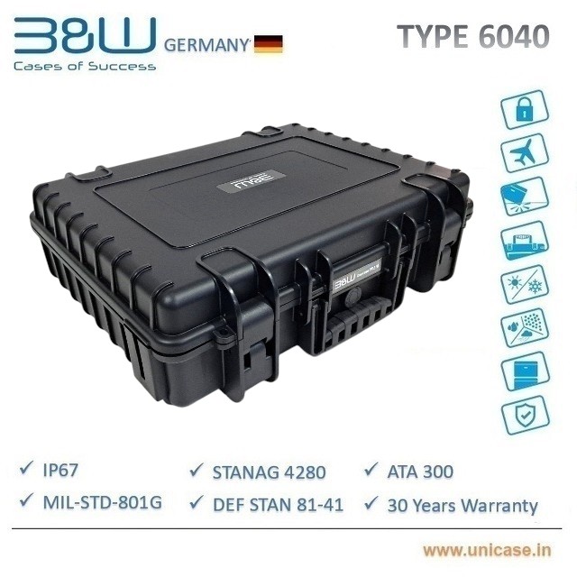 TYPE 6040 B&W IP67 certified hard plastic carry Case: Rugged premium quality MIL standard camera carry case