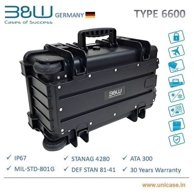 TYPE 6600 B&W Heavy duty waterproof IP67 certified outdoor hard plastic carry Case: Rugged flight cabin baggage MIL grade camera hard plastic carry case