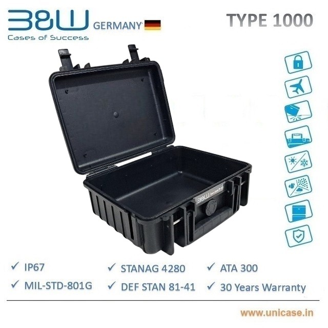 TYPE 1000 B&W IP67 grade rugged Plastic Hard Carry Case: Premium quality instrument hard plastic MIL grade carry case