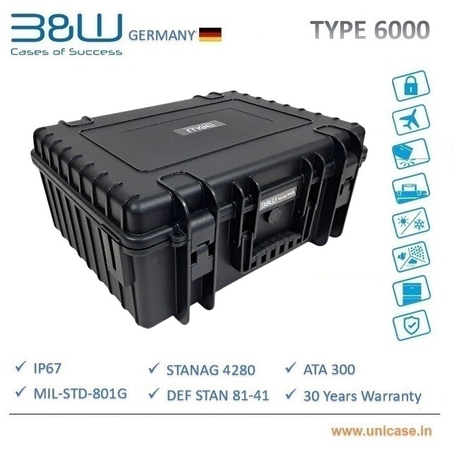 TYPE 6000 B&W Military grade and IP67 certified hard plastic Case: Rugged quality water-proof MIL grade drone carry case