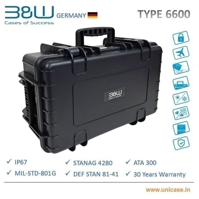 TYPE 6600 B&W Heavy duty waterproof IP67 certified outdoor hard plastic carry Case: Rugged flight cabin baggage MIL grade camera hard plastic carry case
