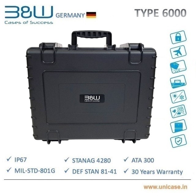 TYPE 6000 B&W Military grade and IP67 certified hard plastic Case: Rugged quality water-proof MIL grade drone carry case
