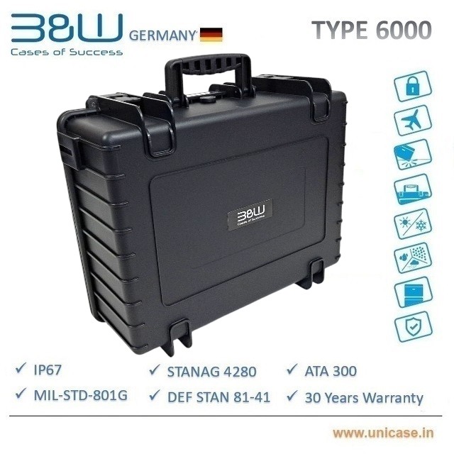 TYPE 6000 B&W Military grade and IP67 certified hard plastic Case: Rugged quality water-proof MIL grade drone carry case