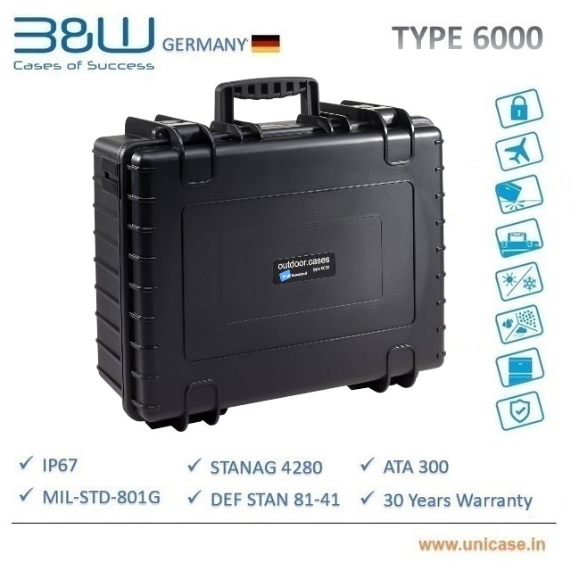 TYPE 6000 B&W Military grade and IP67 certified hard plastic Case: Rugged quality water-proof MIL grade drone carry case