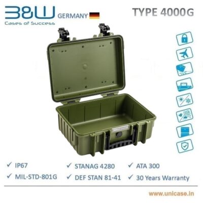 TYPE 4000G <span> B&W IP67 and MIL grade certified Olive Green Plastic Carry Case: Highest quality waterproof plastic carry case</span>
