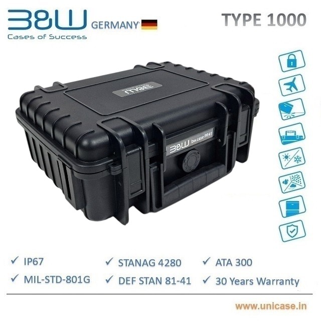 TYPE 1000 B&W IP67 grade rugged Plastic Hard Carry Case: Premium quality instrument hard plastic MIL grade carry case