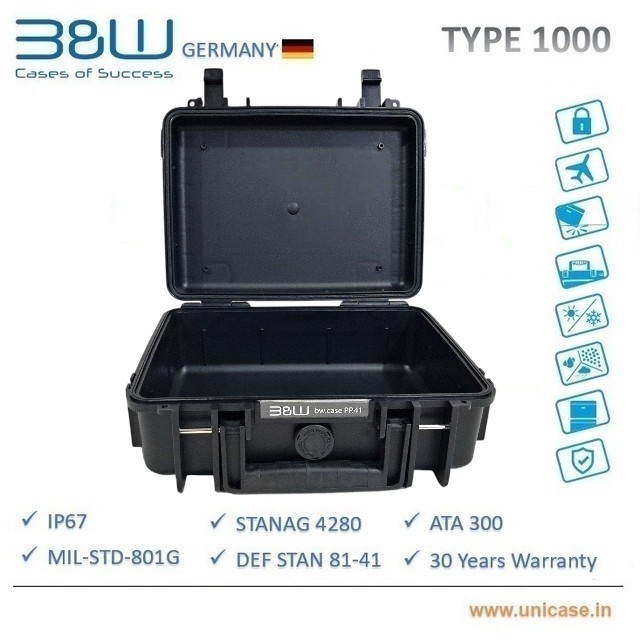 TYPE 1000 B&W IP67 grade rugged Plastic Hard Carry Case: Premium quality instrument hard plastic MIL grade carry case