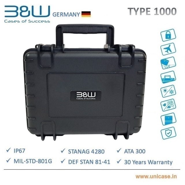 TYPE 1000 B&W IP67 grade rugged Plastic Hard Carry Case: Premium quality instrument hard plastic MIL grade carry case