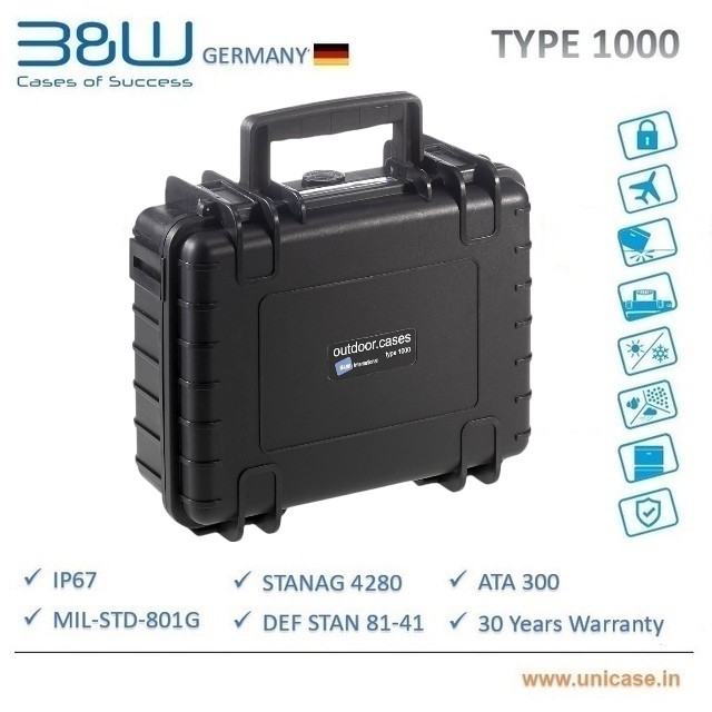 TYPE 1000 B&W IP67 grade rugged Plastic Hard Carry Case: Premium quality instrument hard plastic MIL grade carry case