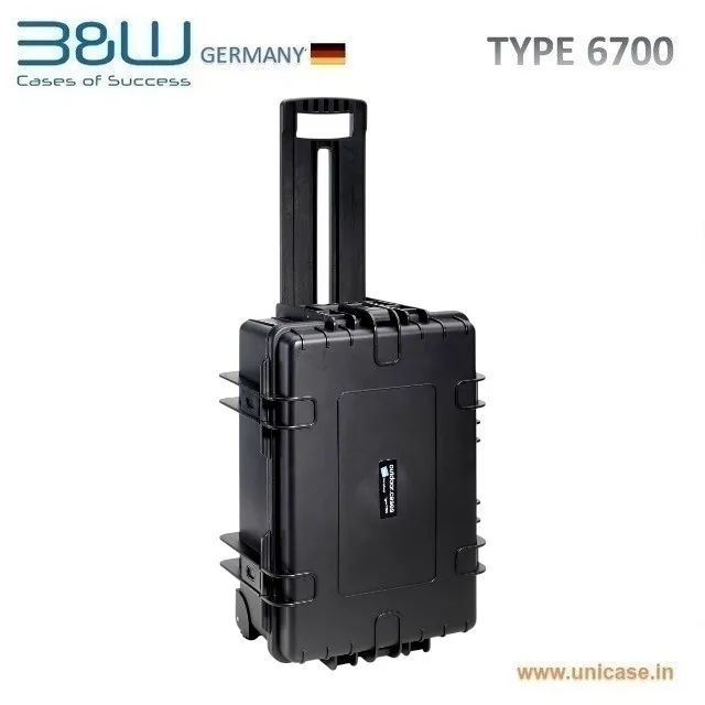 TYPE 6700 B&W Heavy duty waterproof MIL grade certified hard plastic carry Case with wheels and trolley: Rugged IP67 grade hard plastic drone case with rugged wheels