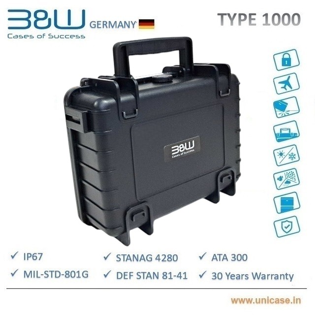 TYPE 1000 B&W IP67 grade rugged Plastic Hard Carry Case: Premium quality instrument hard plastic MIL grade carry case
