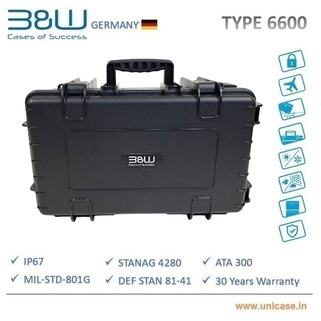 TYPE 6600 B&W Heavy duty waterproof IP67 certified outdoor hard plastic carry Case: Rugged flight cabin baggage MIL grade camera hard plastic carry case