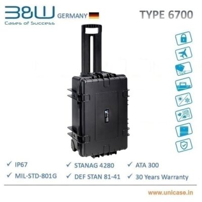 TYPE 6700 <span> B&W Heavy duty waterproof MIL grade certified hard plastic carry Case with wheels and trolley: Rugged IP67 grade hard plastic drone case with rugged wheels</span>