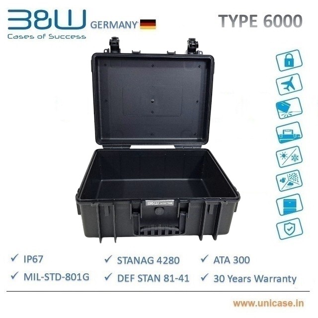 TYPE 6000 B&W Military grade and IP67 certified hard plastic Case: Rugged quality water-proof MIL grade drone carry case