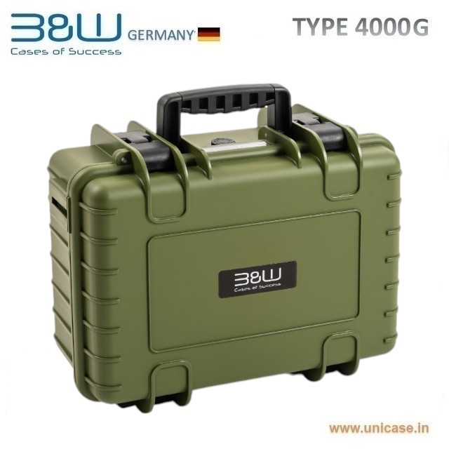B&W hard cases 4000/G Plastic Instrument hard carry cases : Military green IP67 and MIL standard protective Pelican cases with custom foam packing
