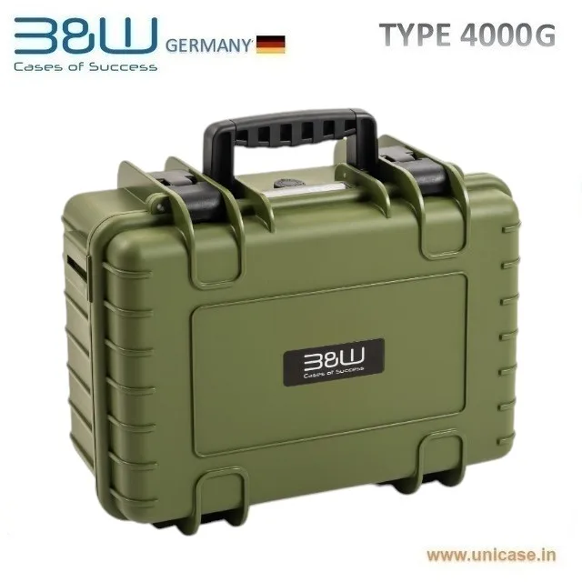 TYPE 4000G B&W IP67 and MIL grade certified Olive Green Plastic Carry Case: Highest quality waterproof plastic carry case