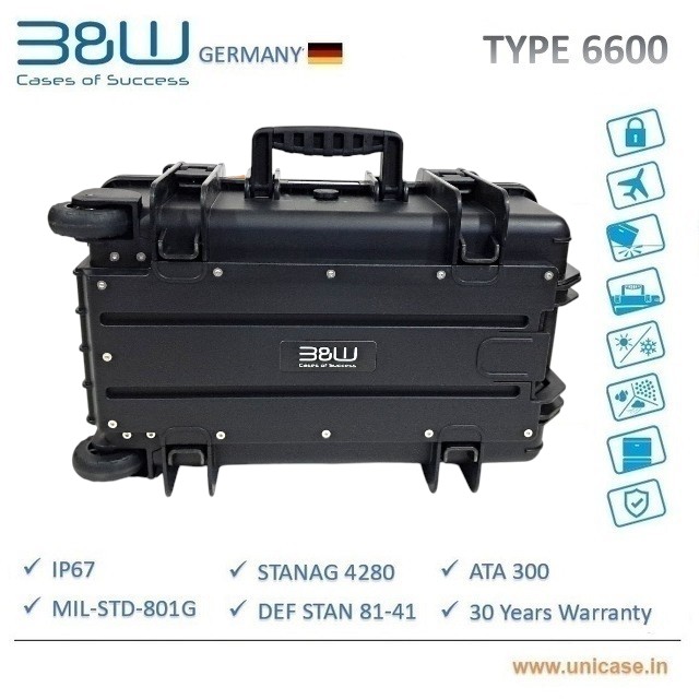 TYPE 6600 B&W Heavy duty waterproof IP67 certified outdoor hard plastic carry Case: Rugged flight cabin baggage MIL grade camera hard plastic carry case