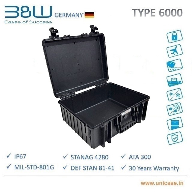 TYPE 6000 B&W Military grade and IP67 certified hard plastic Case: Rugged quality water-proof MIL grade drone carry case