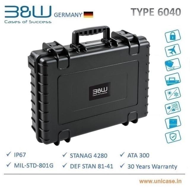 TYPE 6040 B&W IP67 certified hard plastic carry Case: Rugged premium quality MIL standard camera carry case