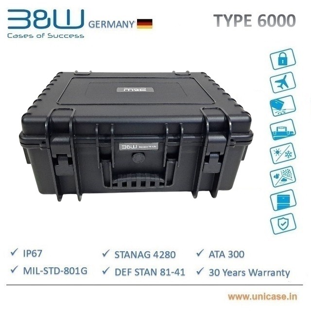 TYPE 6000 B&W Military grade and IP67 certified hard plastic Case: Rugged quality water-proof MIL grade drone carry case