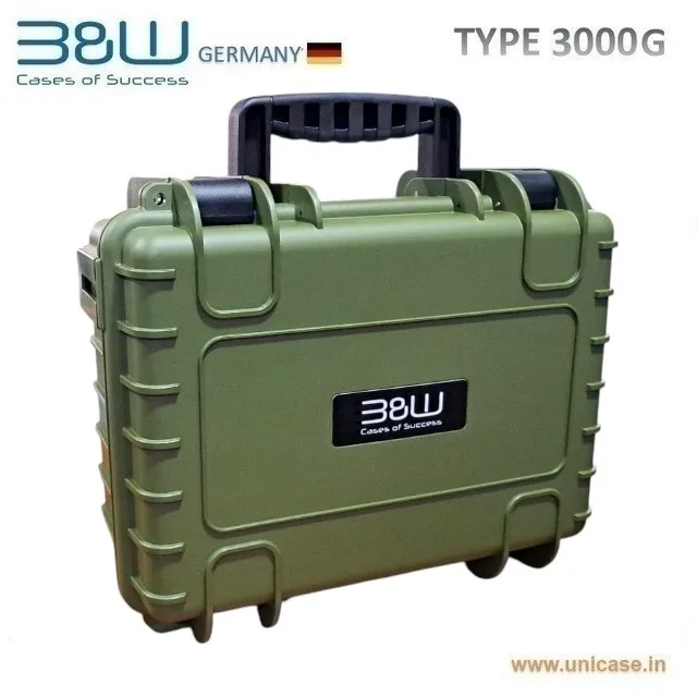 TYPE 3000G B&W Rugged green plastic carry case IP67 certified MIL grade Hard Plastic Case: High quality outdoor waterproof transit carry case